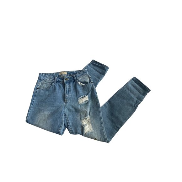 Chelsea & Violet High Rise Distressed Floral Embroidered Mom Jeans 28 Country - Picture 8 of 16